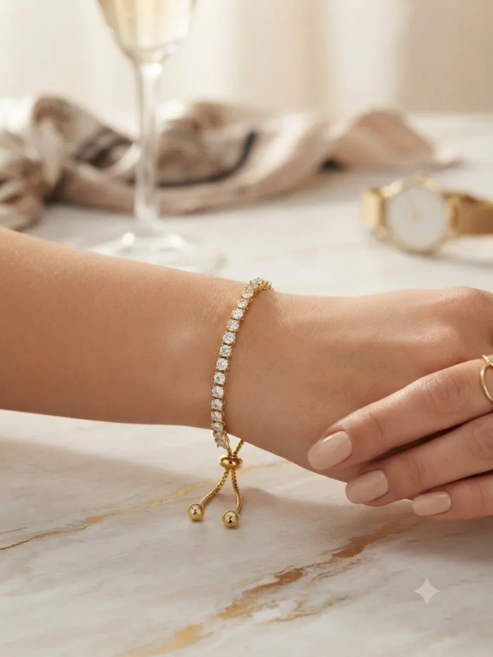 Elegant Adjustable Gold-Tone Tennis Bracelet – Sparkling Cubic Zirconia – Chic S